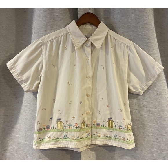 Christopher Banks Tops - Vintage Christopher & Banks Embroidered Floral Button Up Grandma core Cottage M